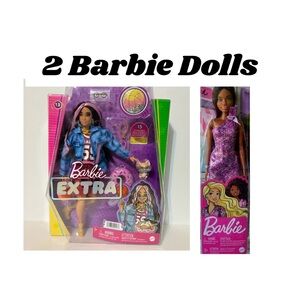 2 Barbies, Barbie Extra Fashion Doll w/Pink-Streaked Crimped Hair & Glitz Barbie